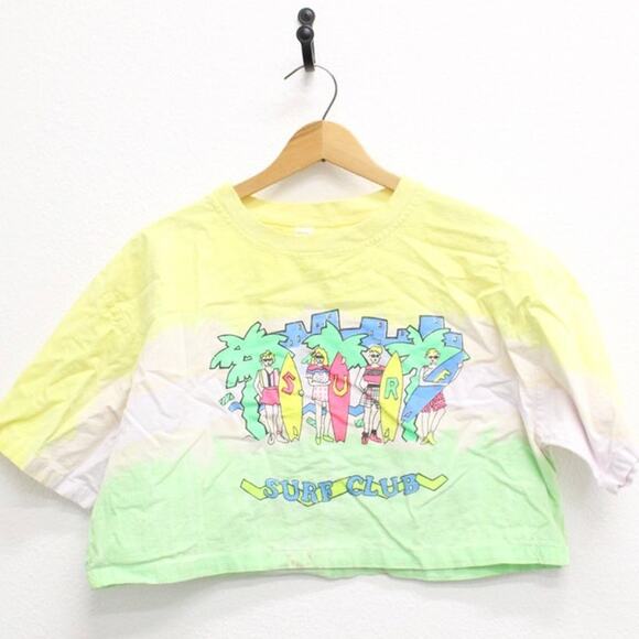 Vintage Tops - Vintage Surf Club Neon Crop Top T Shirt Small